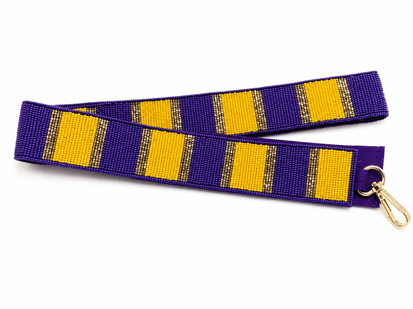 Purple & Gold stripe beaded purse strap