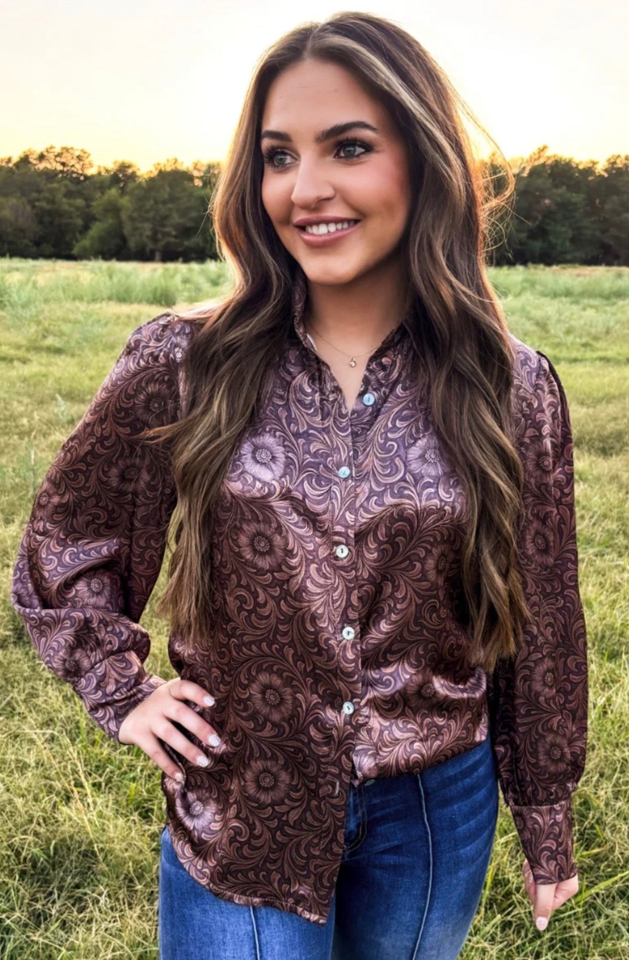 Bronzed Bloom Button Up