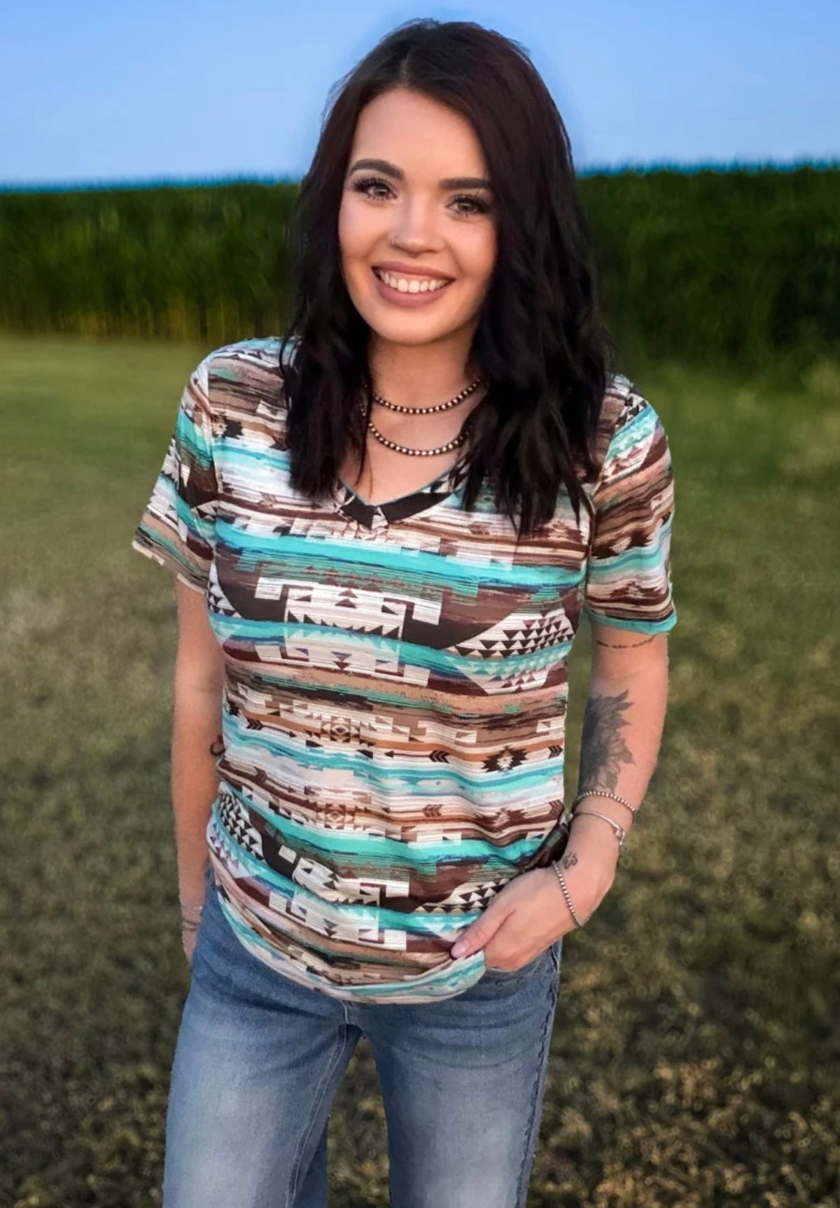 Rustic Turquoise Aztec Top