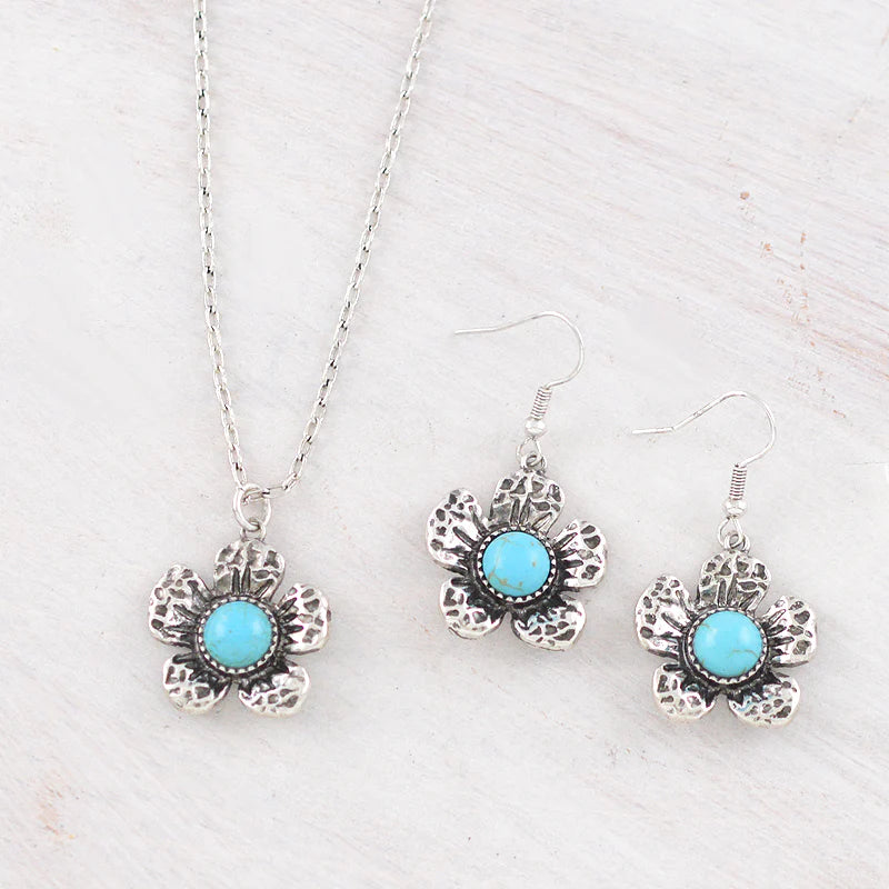 Sunflower turquoise necklace & earring set